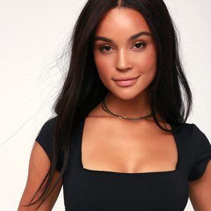 Free people black square eyes bodysuit size L - NWT